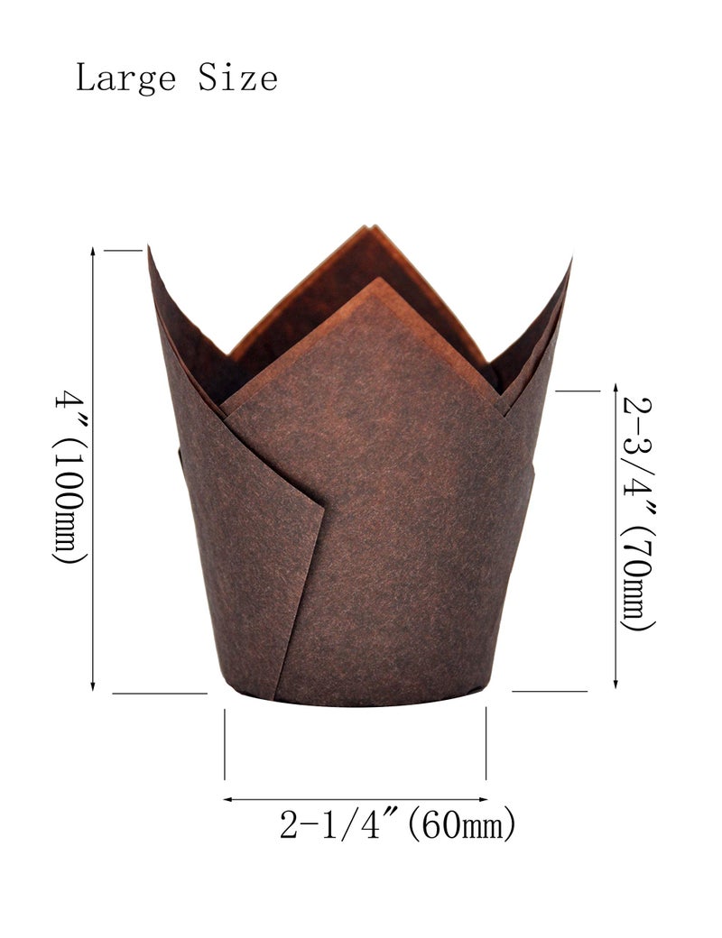 QLSmypkg Large Muffin Greaseproof paper Baking cupcake cups, 2-1/4" x 4" Chocolate Brown Tulip Baking Cup Case of 125 pcs (125, Large) - Image 2